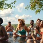 Fiatalok élvezik a természetben a hidratációt angol vízzel.