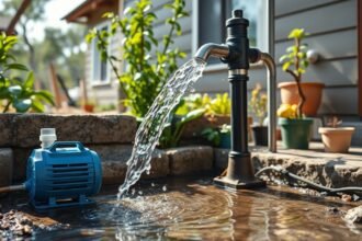 Membrános búvárszivattyú működés közben, vízellátás a kertben