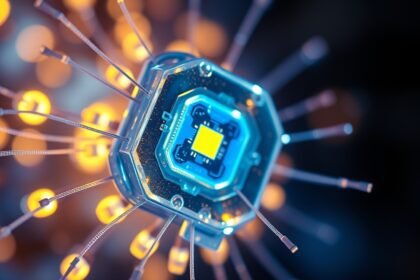 LED dióda közelképe sárga fényekkel