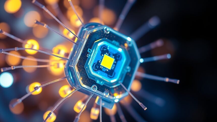 LED dióda közelképe sárga fényekkel