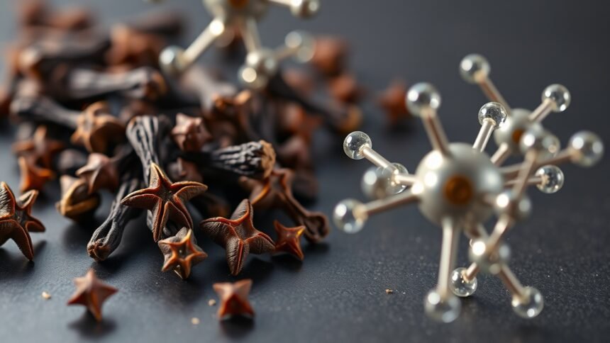 Szegfűszeg és eugenol molekulák megjelenítése