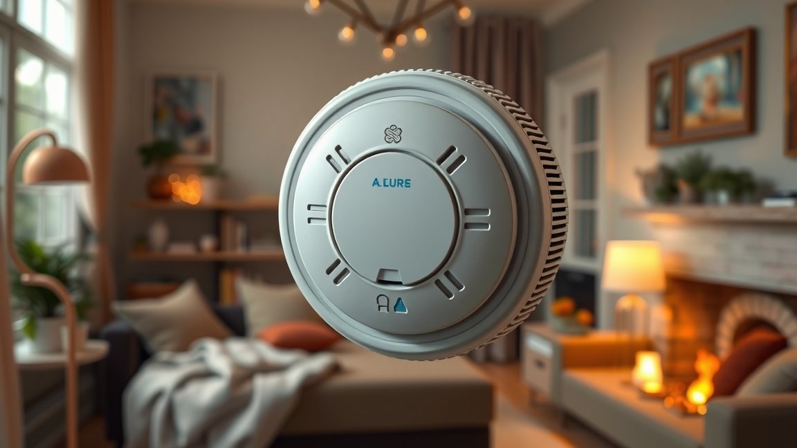 Modern füstjelző otthon egy kellemes, biztonságos környezetben.