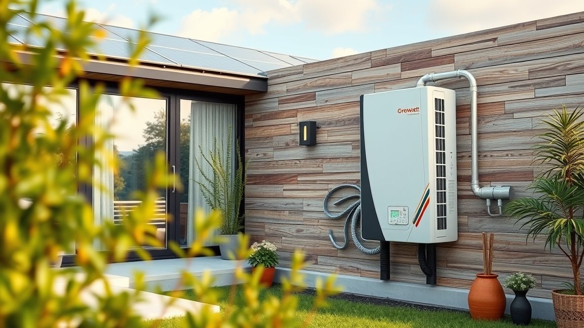 Growatt inverter a napenergiás rendszerben, modern otthon környezetében.