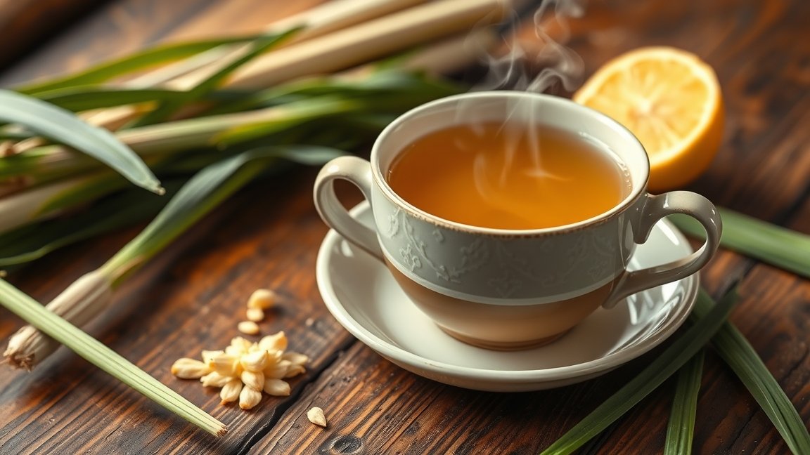 Frissítő indiai citromfű tea citrommal és gyógynövényekkel.