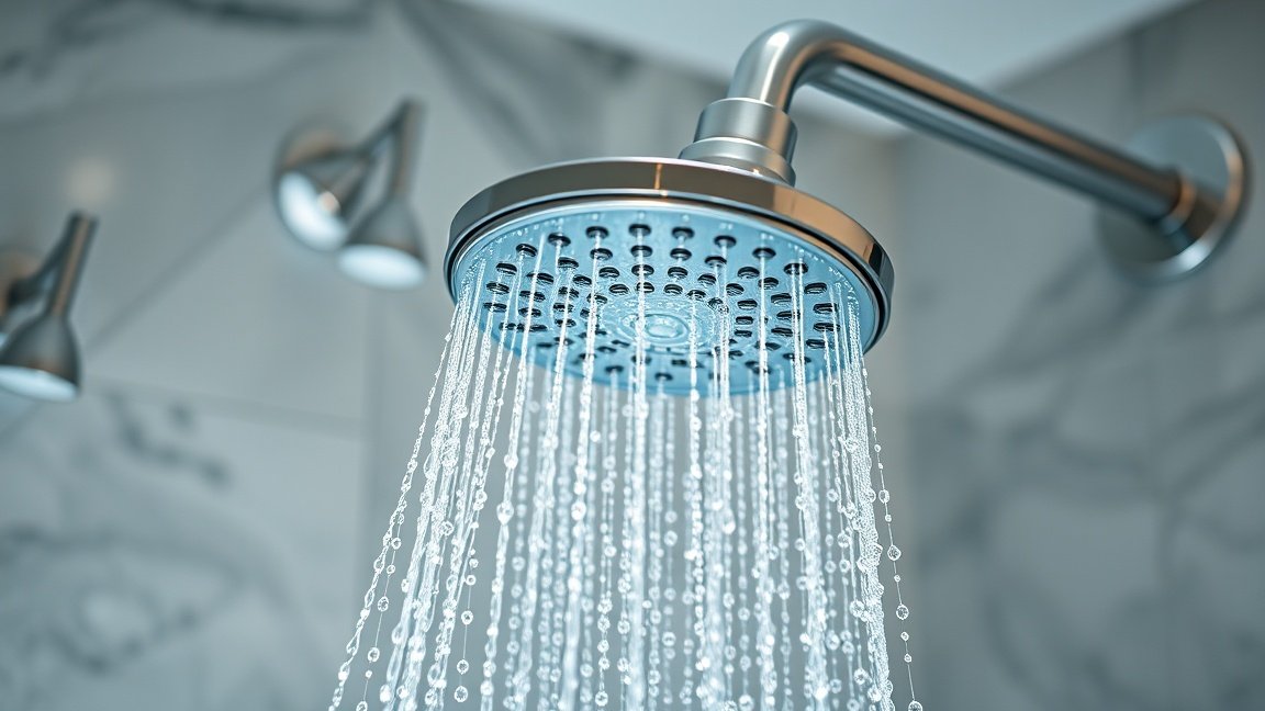 Modern spa zuhanyfej, klórmentes víz a frissítő élményért.