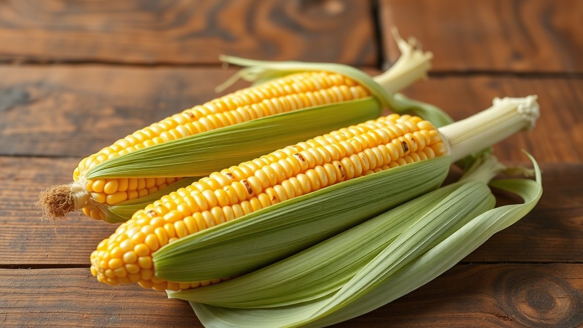 Friss kukorica csövek zöld héjjal, ízletes és tápláló