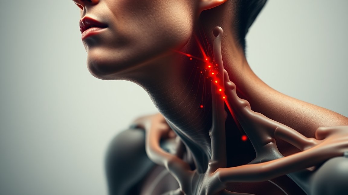 A női nyak anatómiájának részlete, fénypontokkal kiemelve.