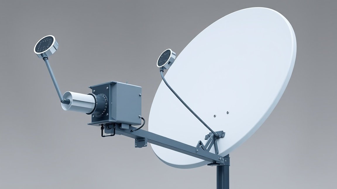 Parabola antenna with LNB system, demonstrating satellite signal reception.