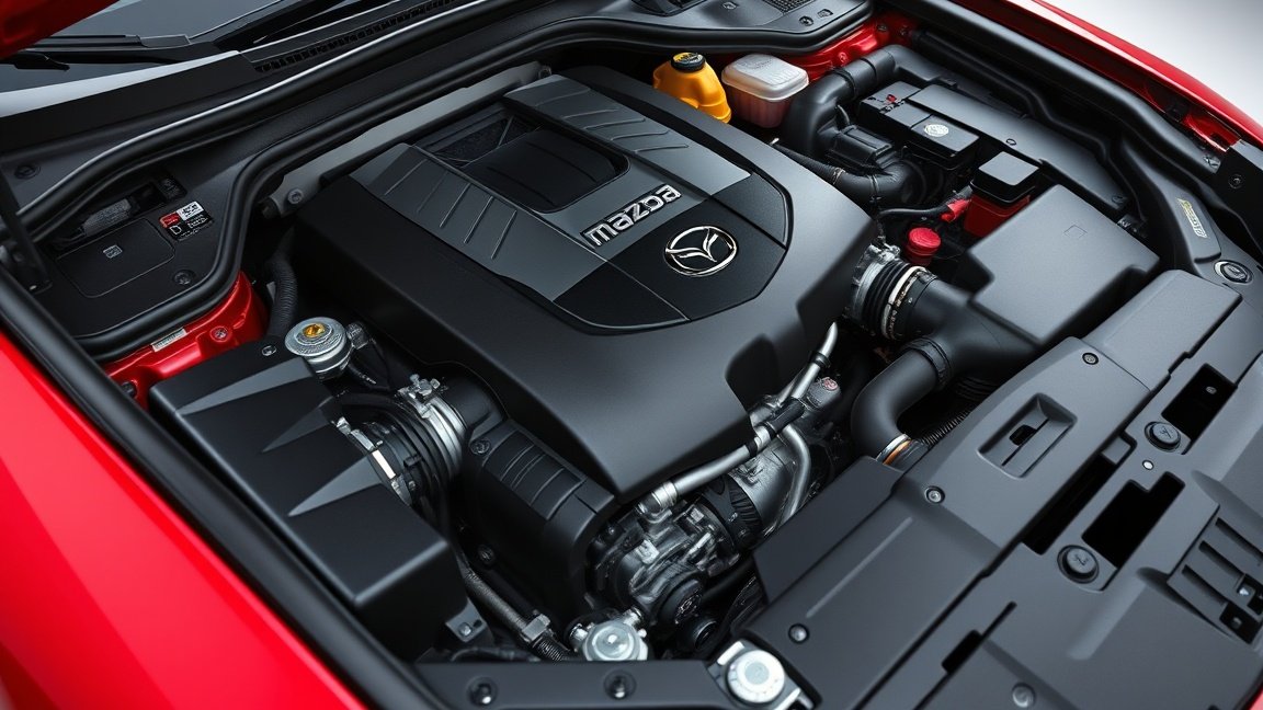 Mazda motor a Skyactiv technológiával, üzemanyag-hatékonyság és teljesítmény.