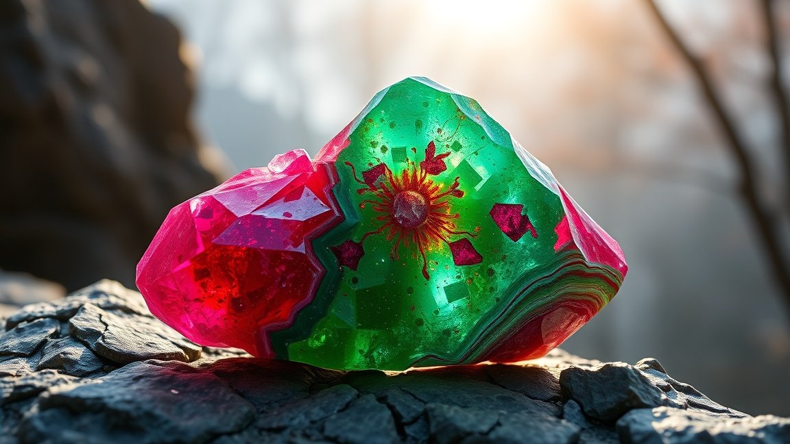 Rubin zoizit ásvány természetes fényben